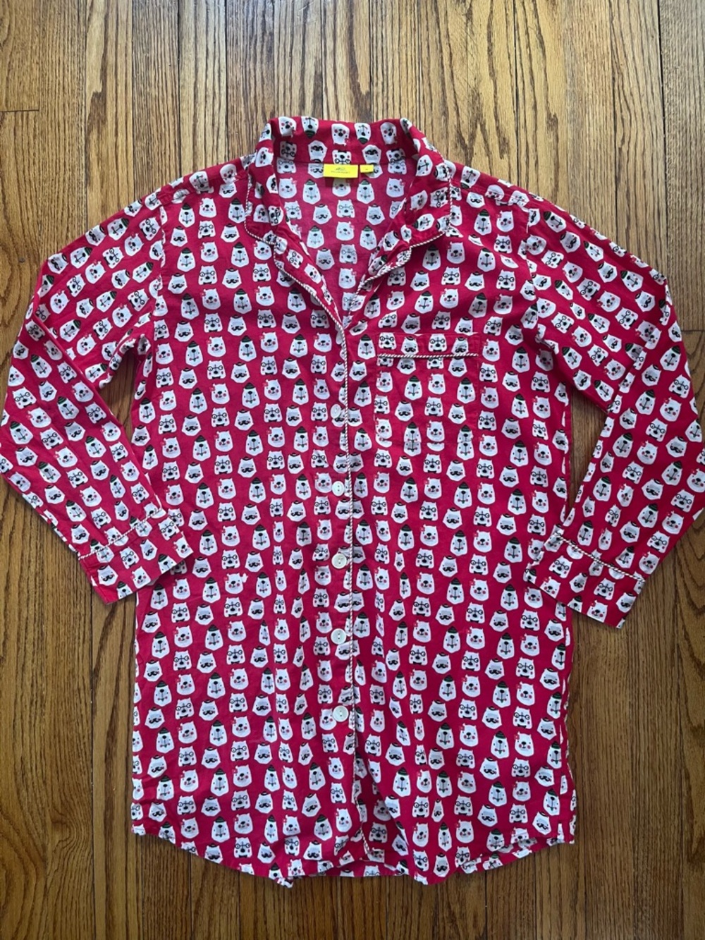 ROLLER RABBIT Women's Button Up Bearry Holidays Nightshirt Cotton Red Sz M